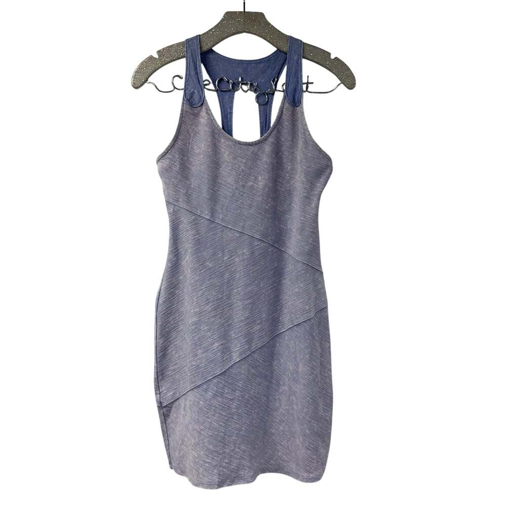 Free People Dress Blue Mini Stretchy Fitted Denim-like Small